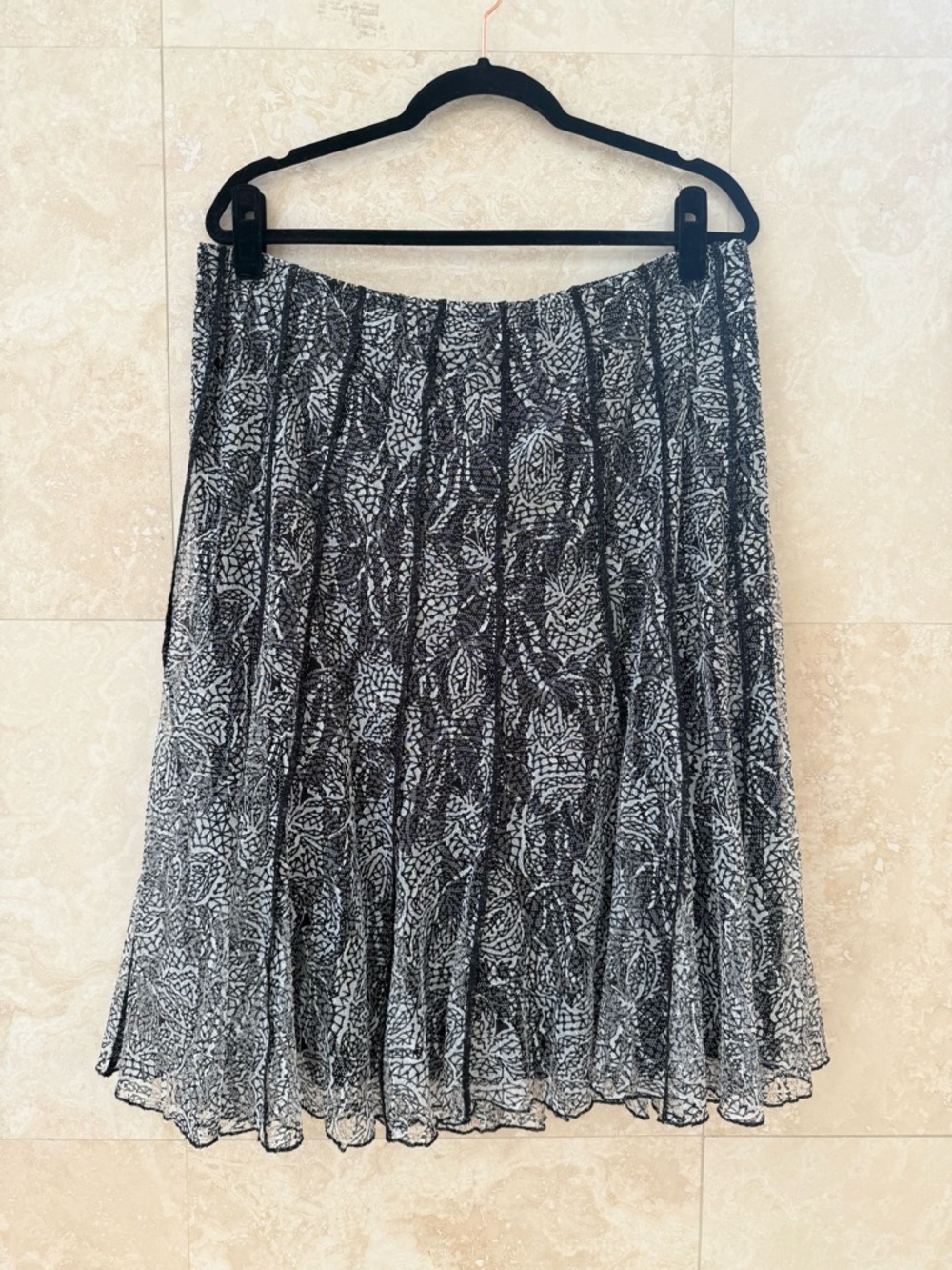 Coldwater Creek Black White Embroidered Pleated A-Line Skirt Size XL 16 EUC